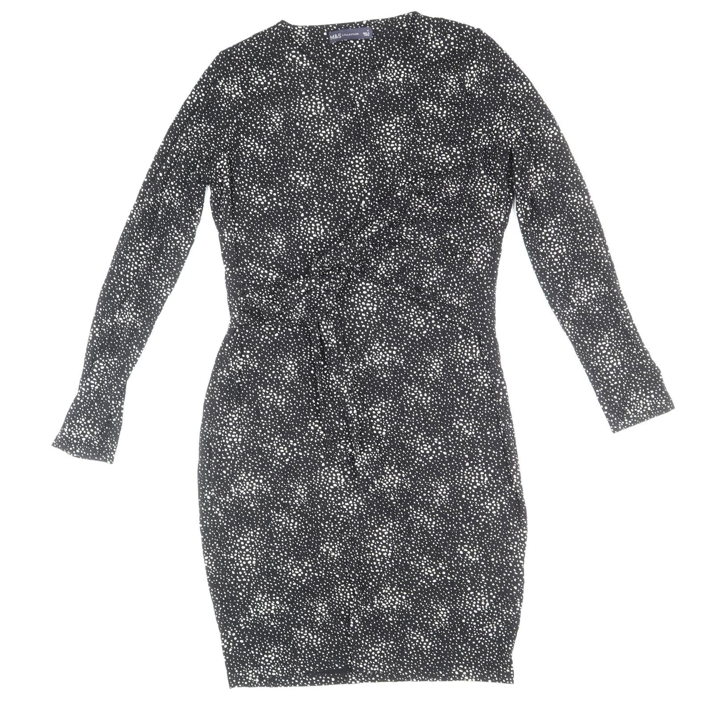 Marks and Spencer Womens Black Animal Print Viscose Bodycon Size 12 Round Neck Pullover