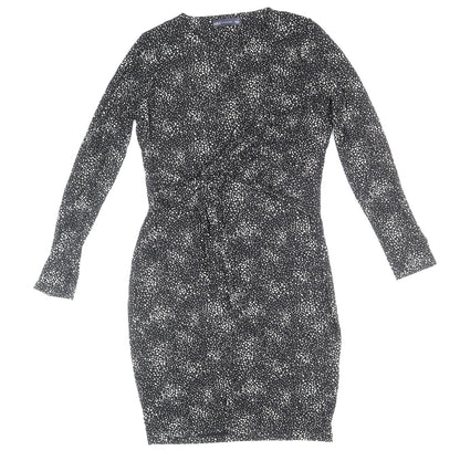 Marks and Spencer Womens Black Animal Print Viscose Bodycon Size 12 Round Neck Pullover