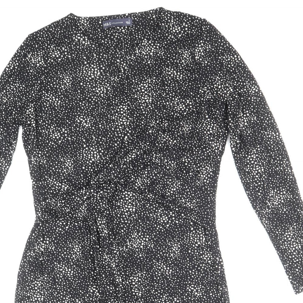Marks and Spencer Womens Black Animal Print Viscose Bodycon Size 12 Round Neck Pullover