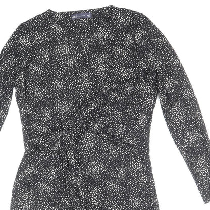 Marks and Spencer Womens Black Animal Print Viscose Bodycon Size 12 Round Neck Pullover