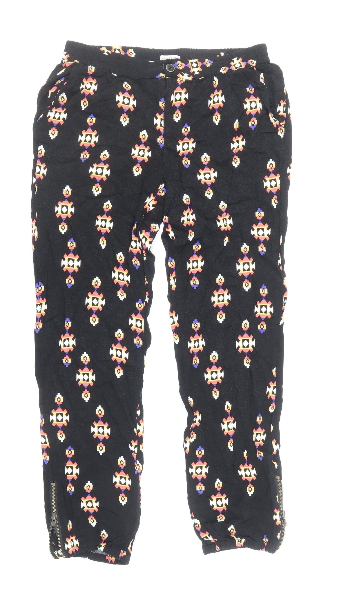 Forever Womens Black Geometric Viscose Harem Trousers Size M Regular Zip