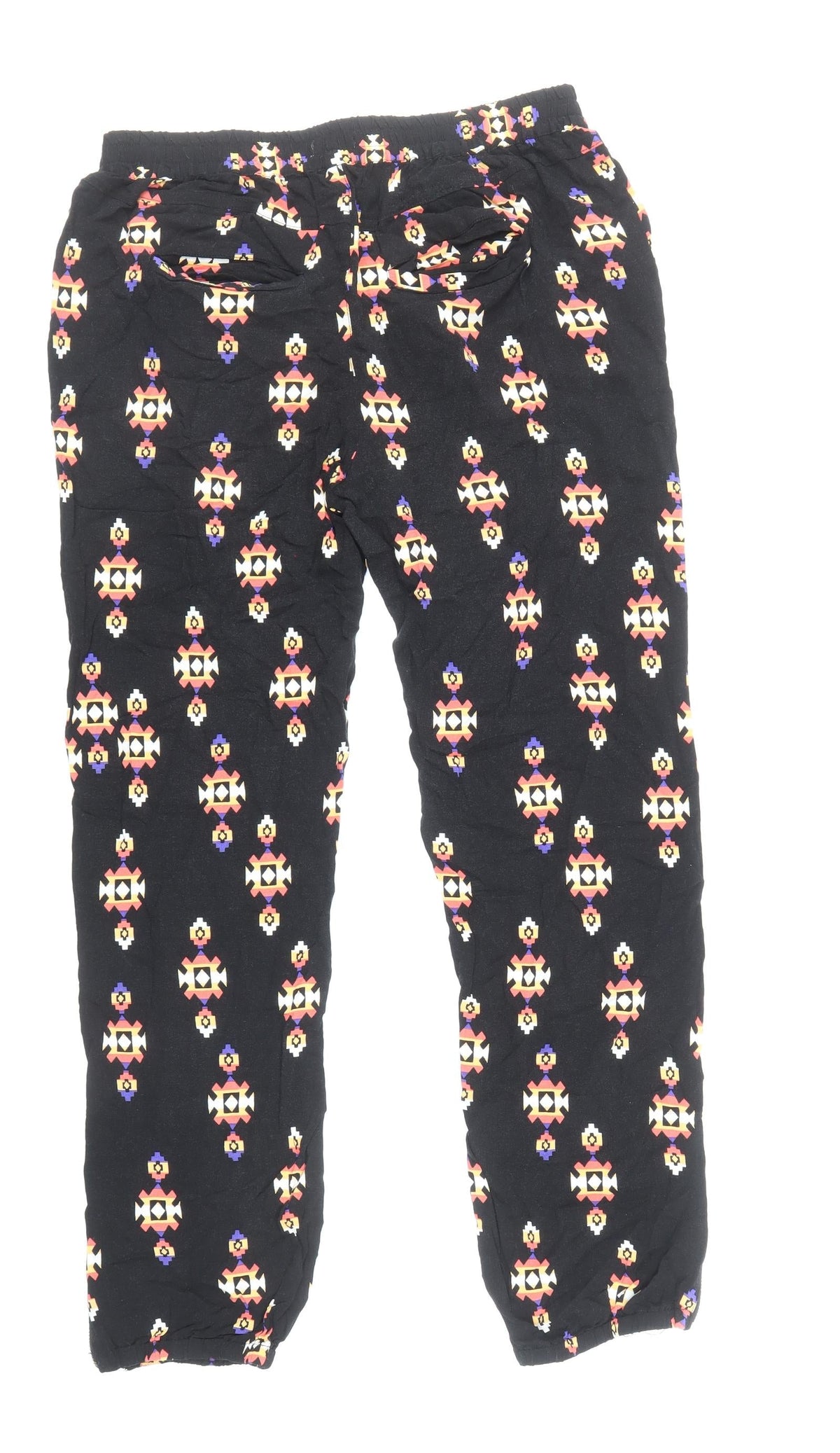 Forever Womens Black Geometric Viscose Harem Trousers Size M Regular Zip