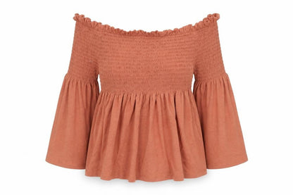 New Look Womens Orange Cotton Basic Tank Size 14 Off the Shoulder - Shirred