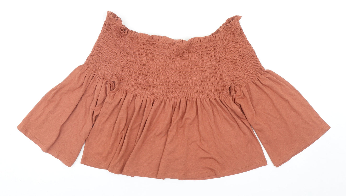 New Look Womens Orange Cotton Basic Tank Size 14 Off the Shoulder - Shirred