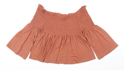 New Look Womens Orange Cotton Basic Tank Size 14 Off the Shoulder - Shirred