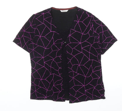 Berkertex Womens Black Geometric Nylon Basic T-Shirt Size 16 V-Neck