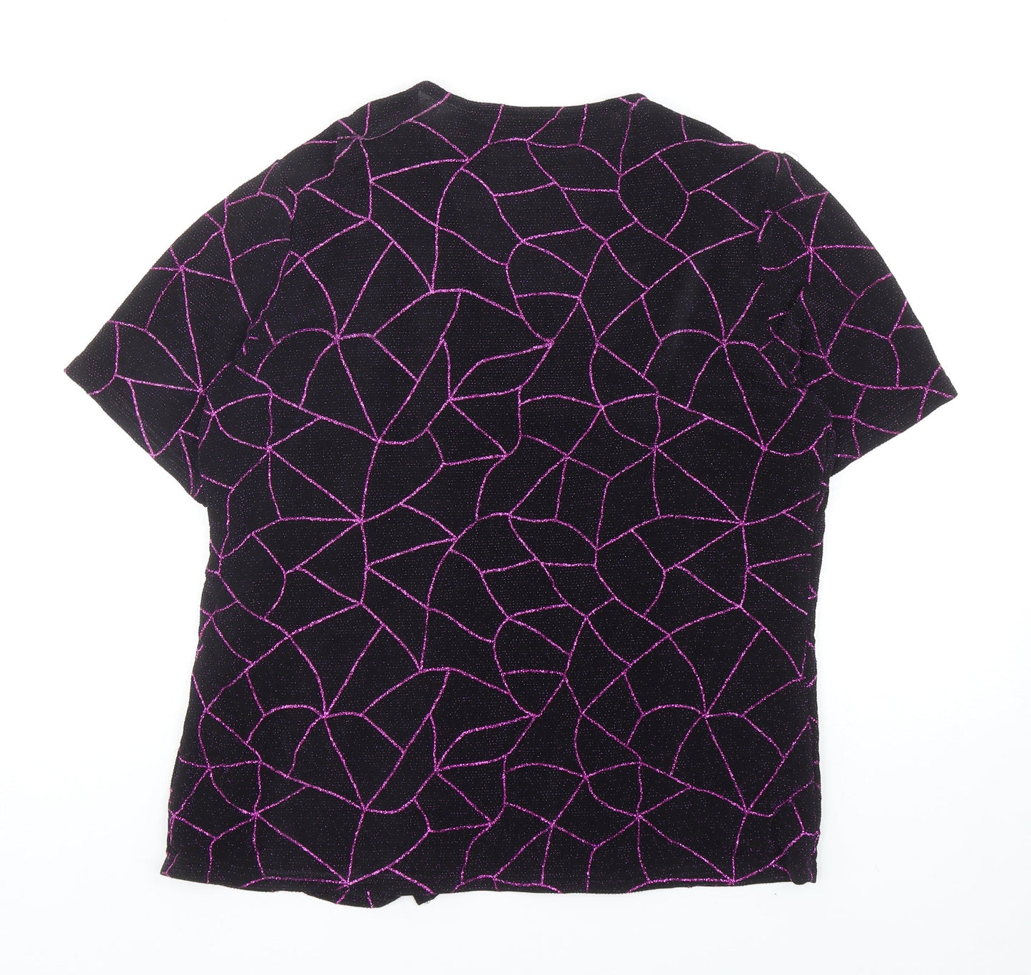 Berkertex Womens Black Geometric Nylon Basic T-Shirt Size 16 V-Neck
