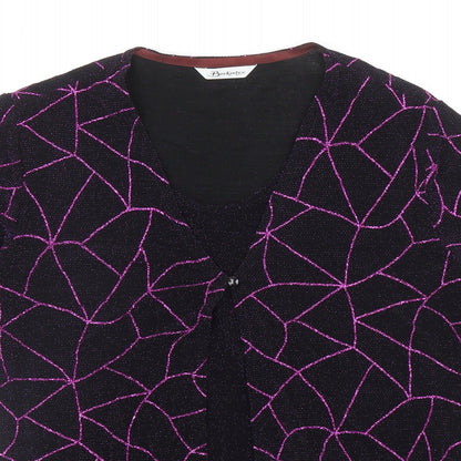 Berkertex Womens Black Geometric Nylon Basic T-Shirt Size 16 V-Neck