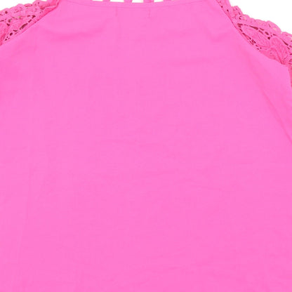 Chicme Womens Pink Cotton Basic Blouse Size M Scoop Neck - Crochet Sleeve Detail Cold Shoulder