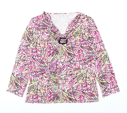 CC Womens Multicoloured Geometric Viscose Basic Blouse Size S V-Neck