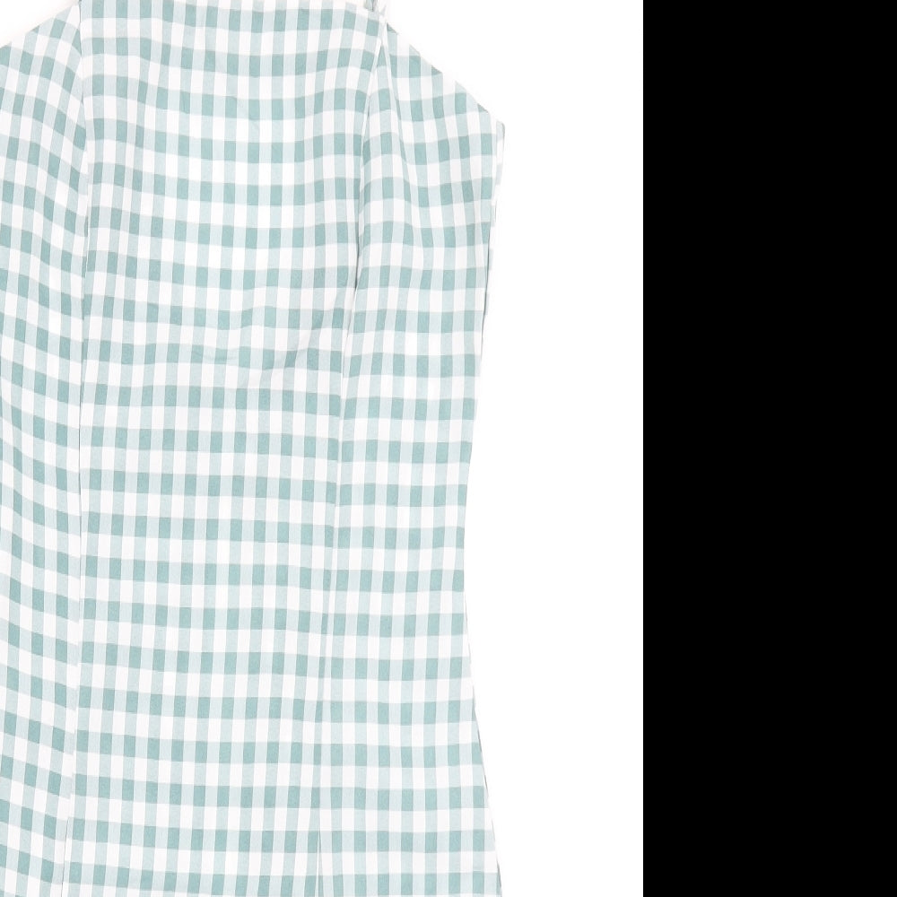 Missguided Womens Blue Check Polyester Bodycon Size 6 Square Neck Zip