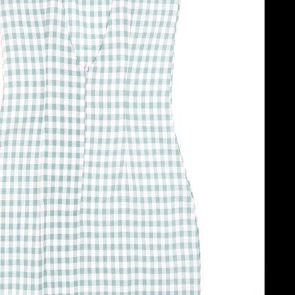 Missguided Womens Blue Check Polyester Bodycon Size 6 Square Neck Zip