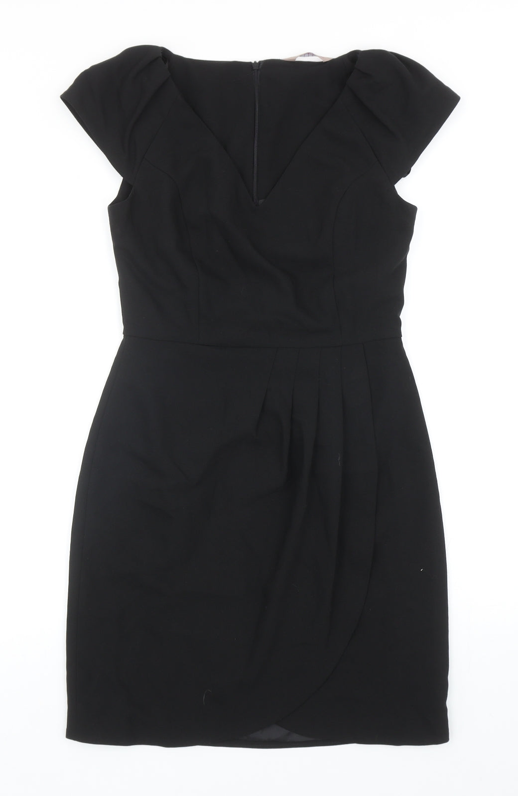 A Wear Womens Black Polyester Pencil Dress Size 10 V-Neck Zip - Cap Sleeve