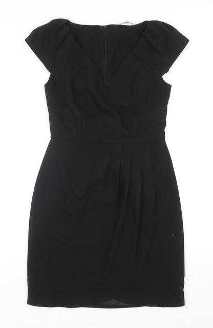 A Wear Womens Black Polyester Pencil Dress Size 10 V-Neck Zip - Cap Sleeve