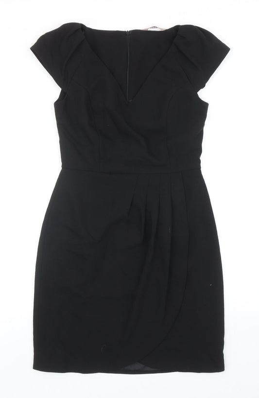 A Wear Womens Black Polyester Pencil Dress Size 10 V-Neck Zip - Cap Sleeve