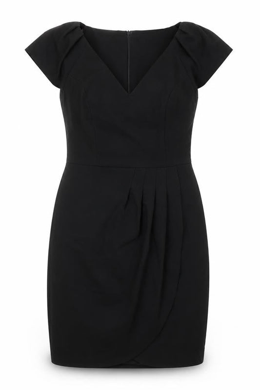 A Wear Womens Black Polyester Pencil Dress Size 10 V-Neck Zip - Cap Sleeve