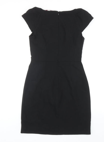 A Wear Womens Black Polyester Pencil Dress Size 10 V-Neck Zip - Cap Sleeve