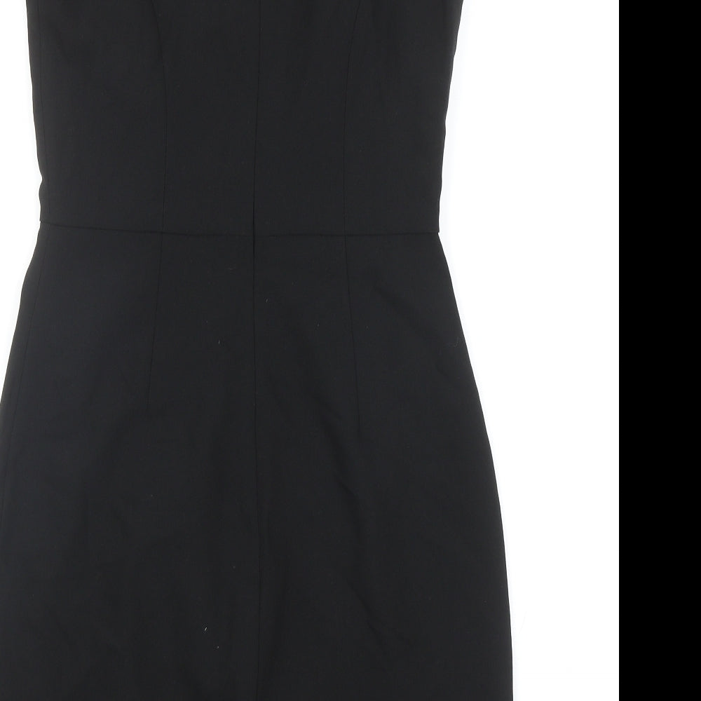 A Wear Womens Black Polyester Pencil Dress Size 10 V-Neck Zip - Cap Sleeve