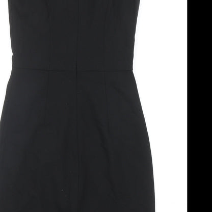 A Wear Womens Black Polyester Pencil Dress Size 10 V-Neck Zip - Cap Sleeve