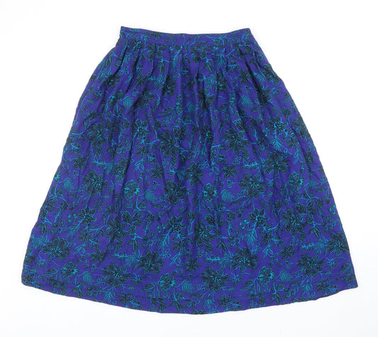 Leslie Fay Womens Blue Geometric Viscose Flare Skirt Size 12 Zip