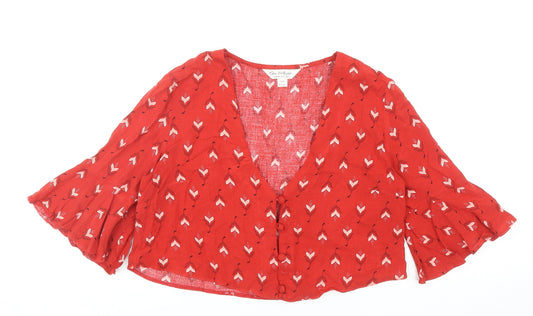 Miss Selfridge Womens Red Geometric Viscose Cropped Button-Up Size 6 V-Neck