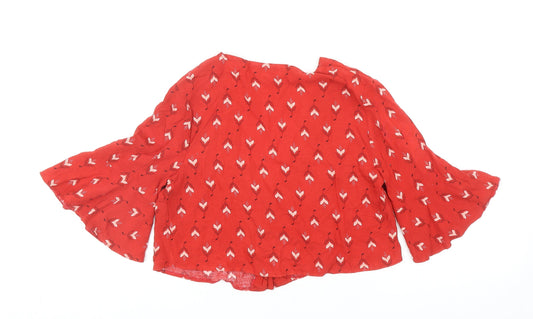 Miss Selfridge Womens Red Geometric Viscose Cropped Button-Up Size 6 V-Neck