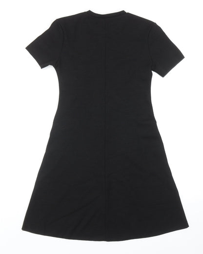 Zara Womens Black Viscose T-Shirt Dress Size S Crew Neck Pullover