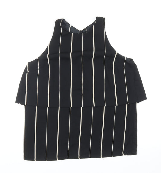 Atmosphere Womens Black Striped Polyester Basic Blouse Size 10 Round Neck