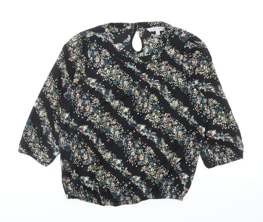 Crew Clothing Womens Black Geometric Polyester Basic Blouse Size 10 Round Neck