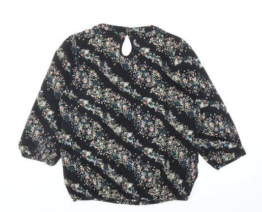 Crew Clothing Womens Black Geometric Polyester Basic Blouse Size 10 Round Neck