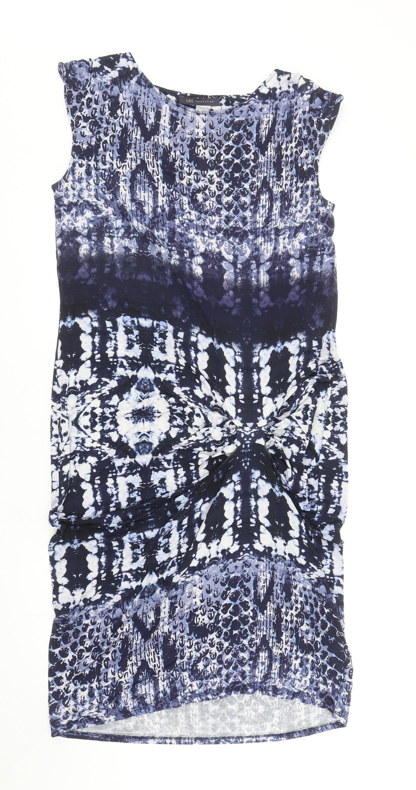 Marks and Spencer Womens Blue Geometric Viscose Shift Size 10 Boat Neck Pullover