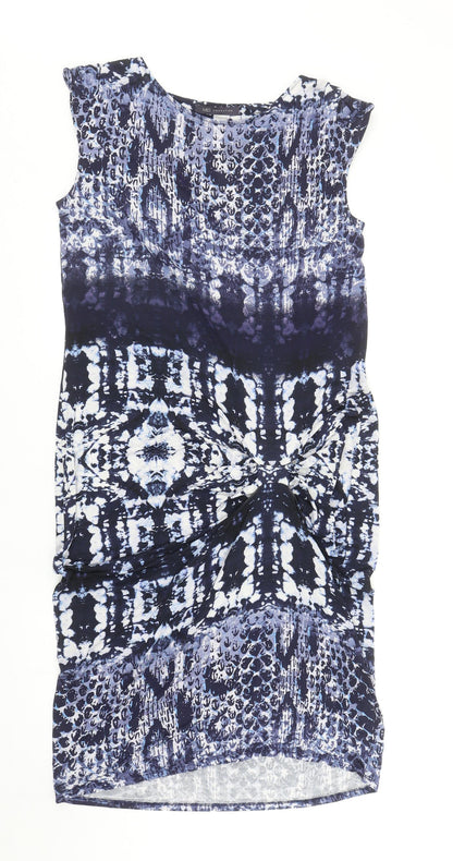 Marks and Spencer Womens Blue Geometric Viscose Shift Size 10 Boat Neck Pullover