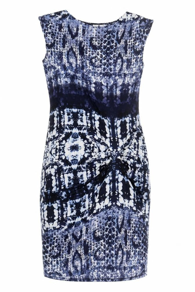 Marks and Spencer Womens Blue Geometric Viscose Shift Size 10 Boat Neck Pullover