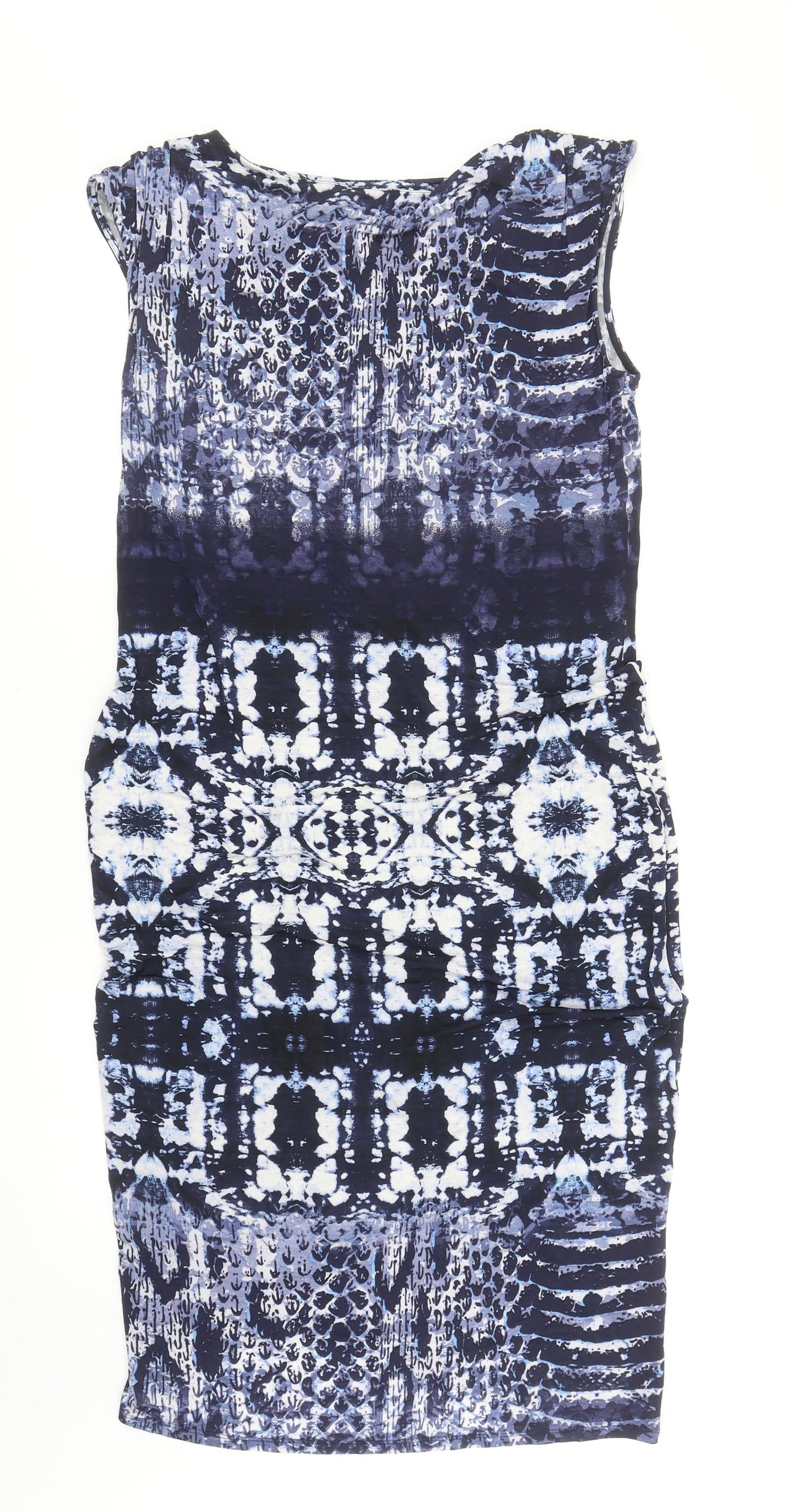 Marks and Spencer Womens Blue Geometric Viscose Shift Size 10 Boat Neck Pullover