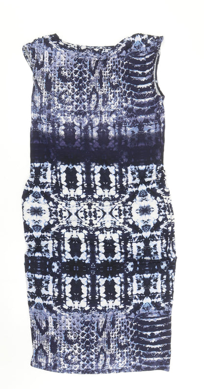Marks and Spencer Womens Blue Geometric Viscose Shift Size 10 Boat Neck Pullover