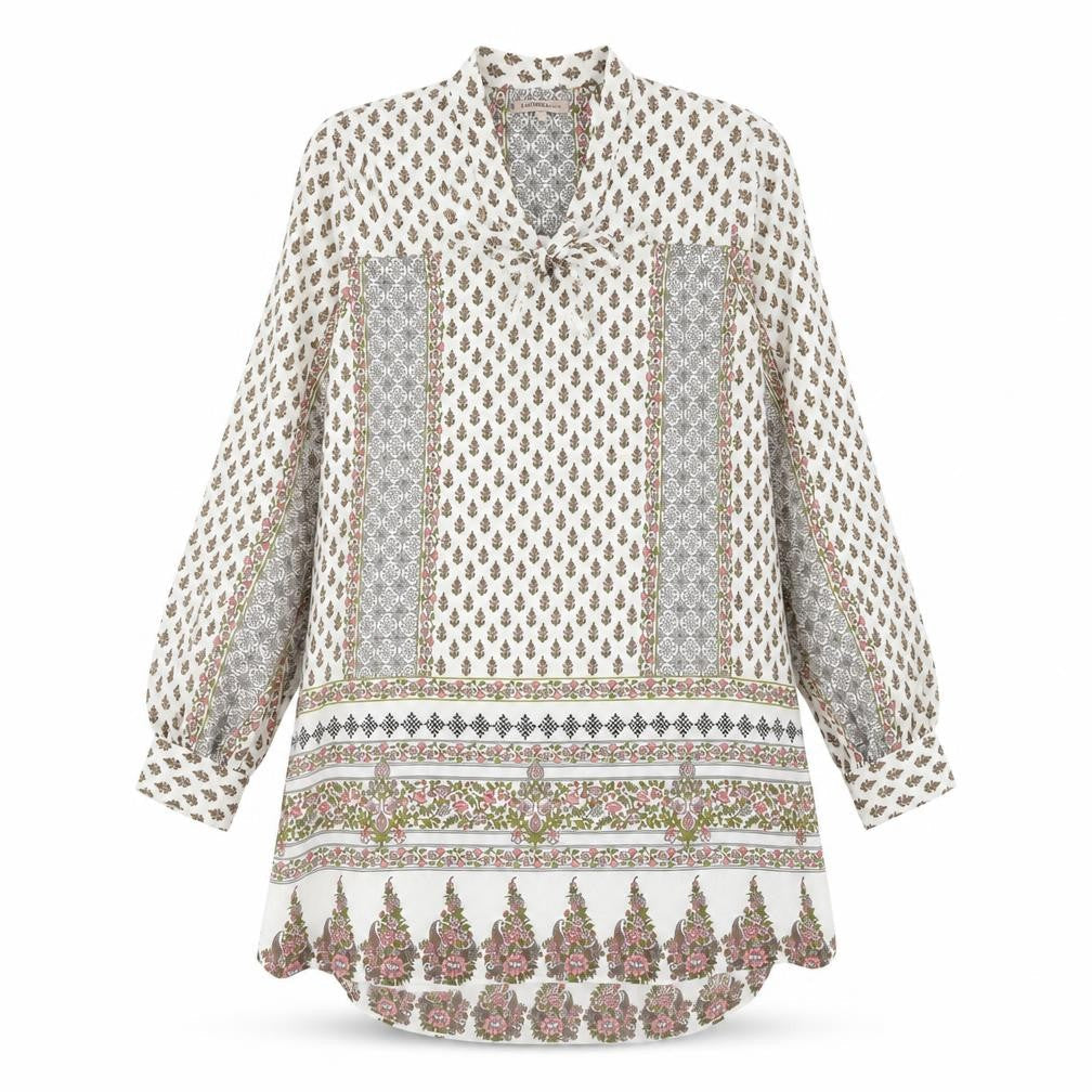Marks and Spencer Womens White Geometric Polyester Kaftan Size 8 V-Neck Tie