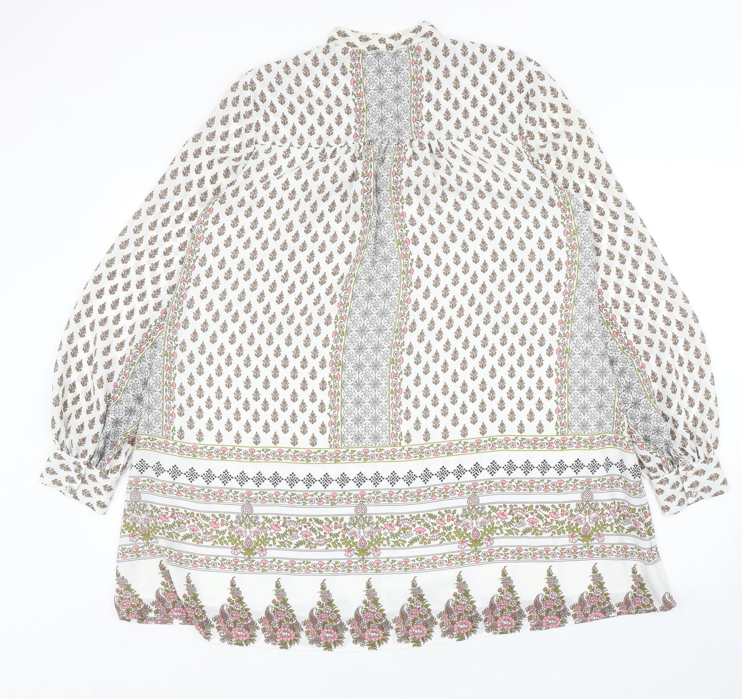 Marks and Spencer Womens White Geometric Polyester Kaftan Size 8 V-Neck Tie