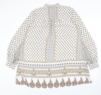 Marks and Spencer Womens White Geometric Polyester Kaftan Size 8 V-Neck Tie