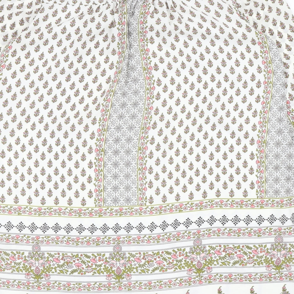 Marks and Spencer Womens White Geometric Polyester Kaftan Size 8 V-Neck Tie