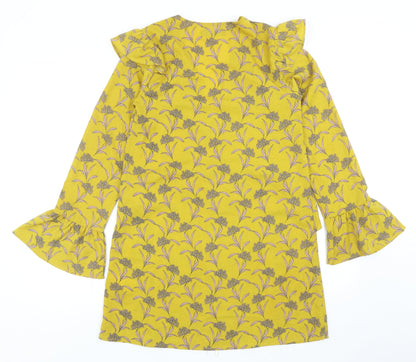 PRETTYLITTLETHING Womens Yellow Floral Polyester Mini Size 6 V-Neck Pullover