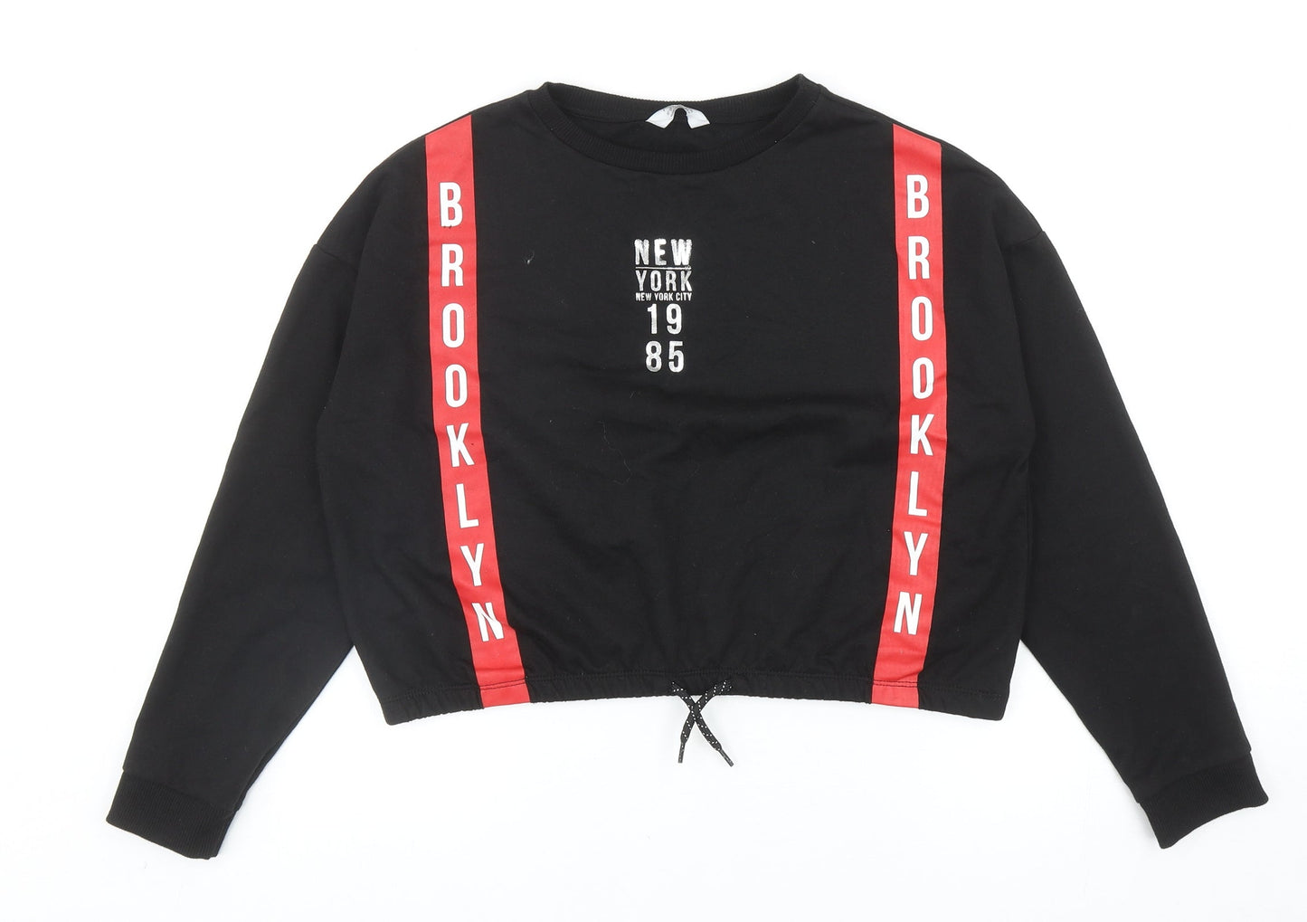 Primark Girls Black Geometric Cotton Pullover Sweatshirt Size 12-13 Years Drawstring
