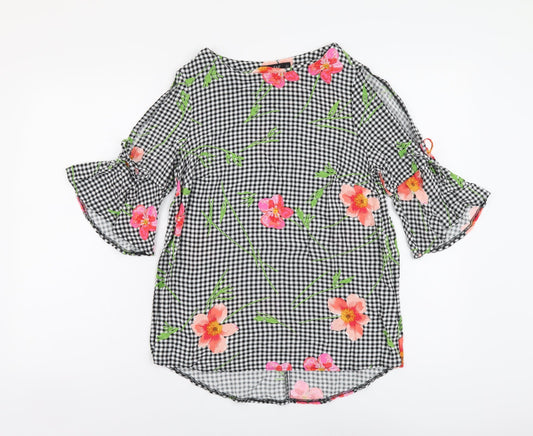 F&F Womens Black Geometric Viscose Tunic Blouse Size 10 Round Neck