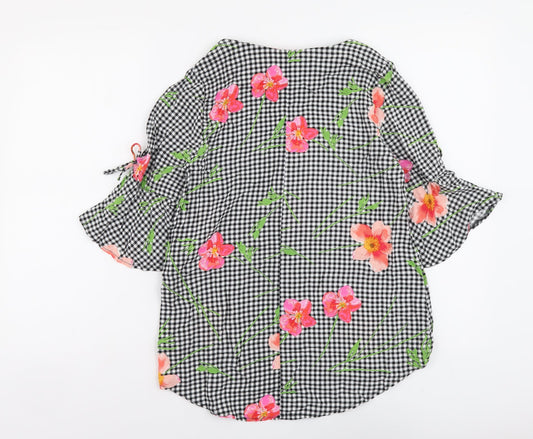 F&F Womens Black Geometric Viscose Tunic Blouse Size 10 Round Neck