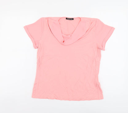 FRANK WALDER Womens Pink Viscose Basic T-Shirt Size 14 Round Neck
