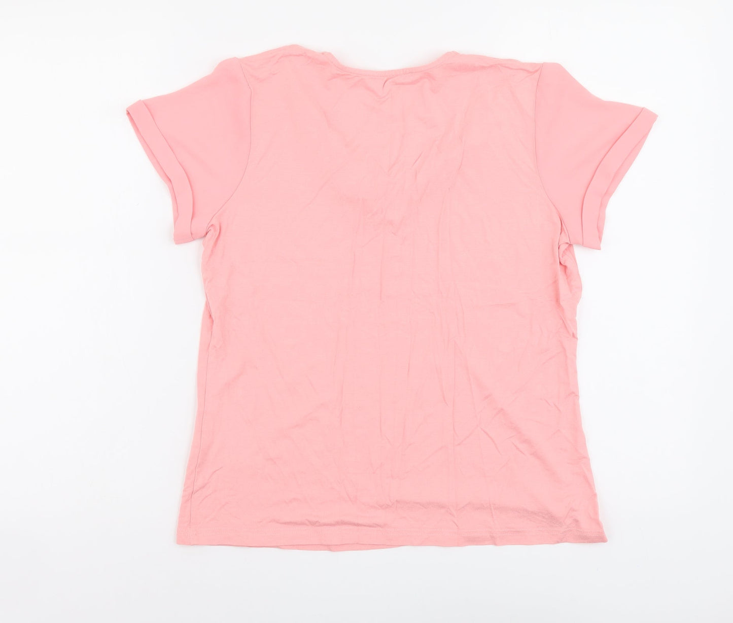 FRANK WALDER Womens Pink Viscose Basic T-Shirt Size 14 Round Neck