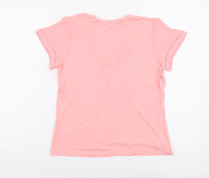 FRANK WALDER Womens Pink Viscose Basic T-Shirt Size 14 Round Neck
