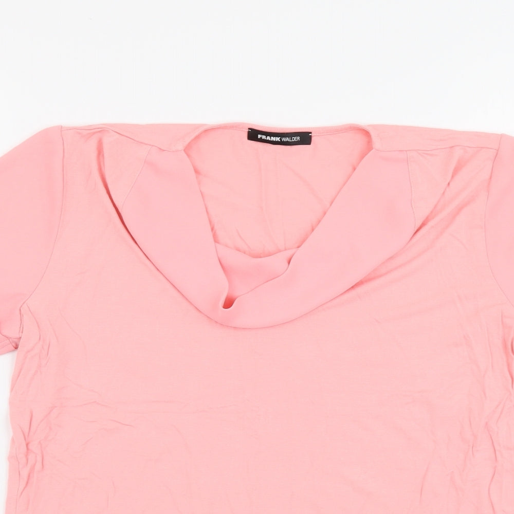 FRANK WALDER Womens Pink Viscose Basic T-Shirt Size 14 Round Neck