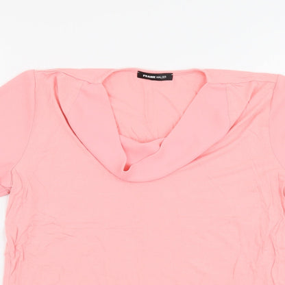 FRANK WALDER Womens Pink Viscose Basic T-Shirt Size 14 Round Neck