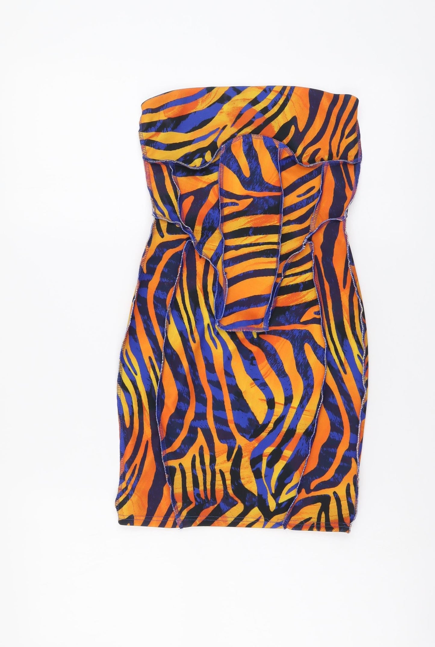 PRETTYLITTLETHING Womens Orange Animal Print Polyester Bodycon Size 6 Off the Shoulder Pullover - Zebra print