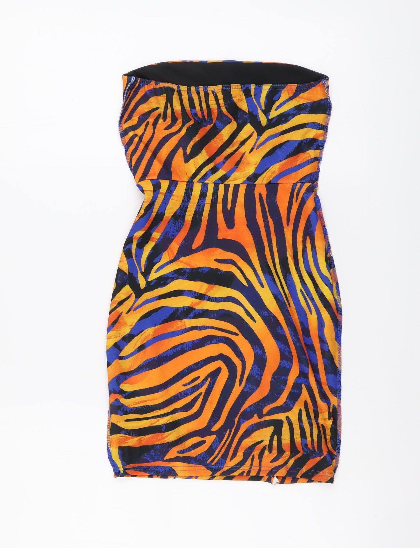 PRETTYLITTLETHING Womens Orange Animal Print Polyester Bodycon Size 6 Off the Shoulder Pullover - Zebra print